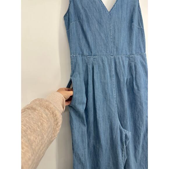 J. Crew Dark Matter Wrap Tie Chambray Wide Leg Cropped Jumpsuit - Picture 6 of 11